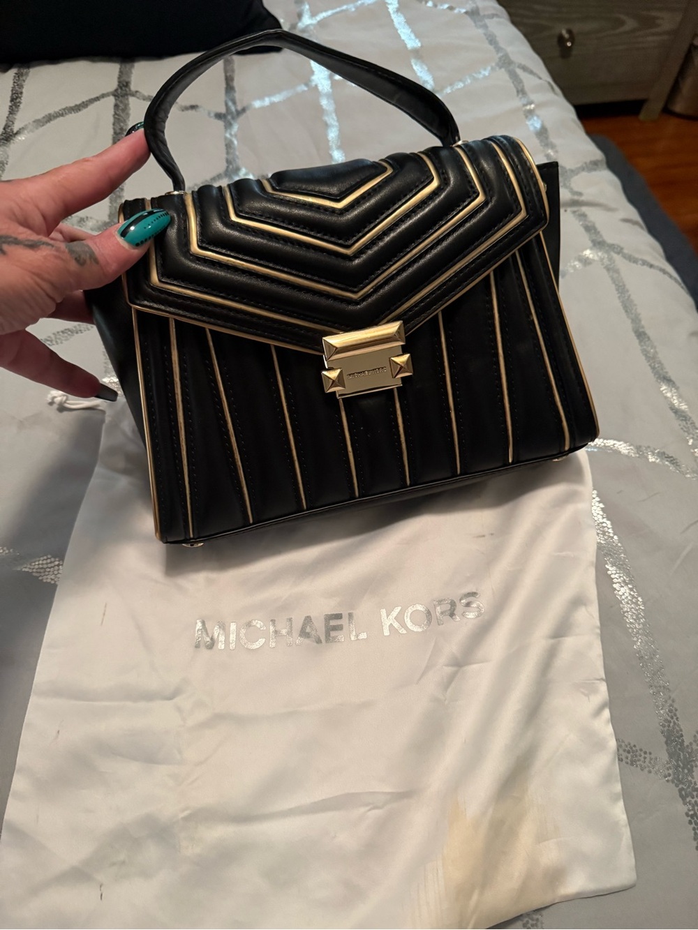 Michael Kors Black Quilted Top-Handle Crossbody with Gold Trim